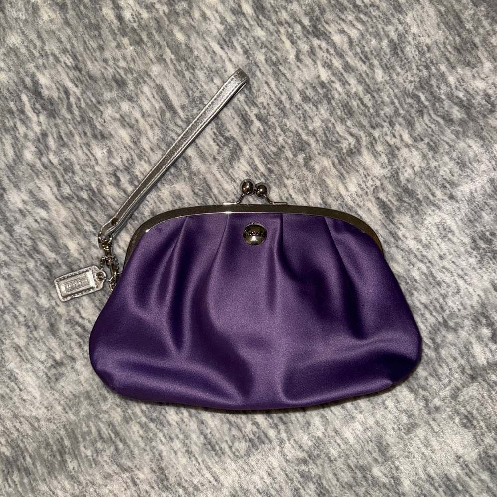 Coach Purple Satin Clutch with Silver Clasp